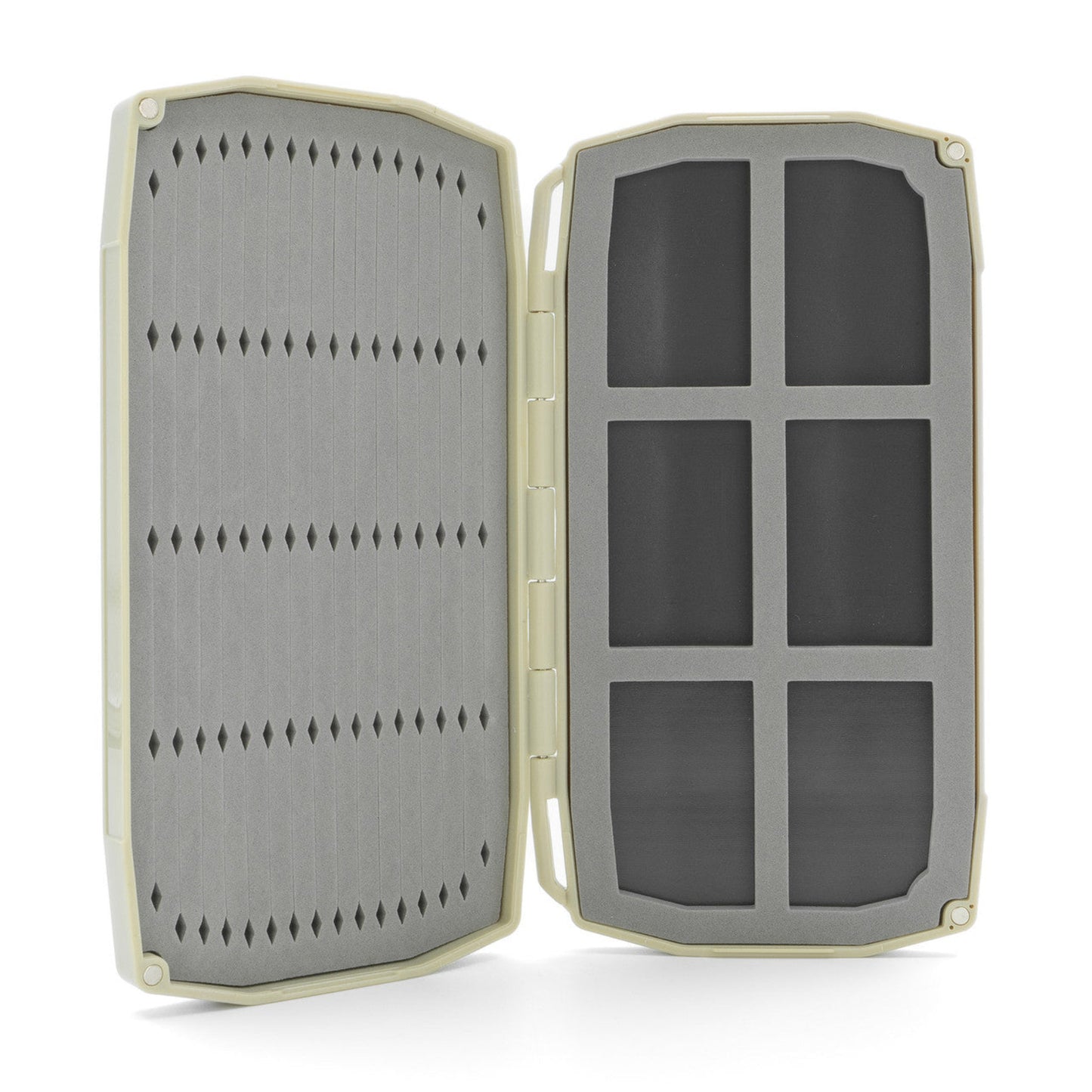 Tailwaters are challenging fisheries that demand versatility, requiring everything from size 24 dries to size 10 leeches and all the right shades of sow bugs.
The new Tailwater UPG box perfectly balances fast, small-fly access with the capacity to hold and organize larger patterns.
 When the fishing gets complex Umpqua’s new UPG Tailwater Box makes it easy to stay organized.
- Holds 501 flies or more
MICRO SLIT INSERT:
 
- Small Fly Storage
- Flat Foam means that hook eyes don’t fall