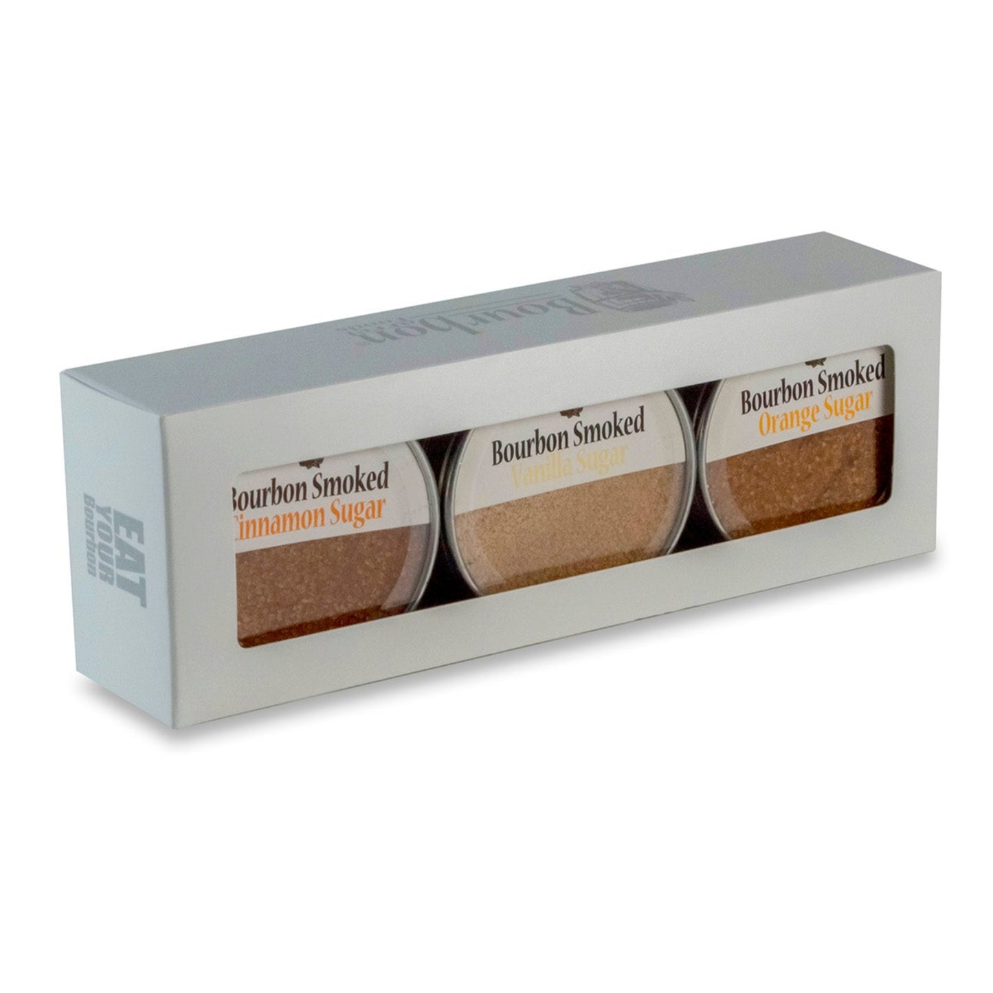 Bourbon Smoked raw sugars are slower smoked with repurposed bourbon barrel staves blended with aromatic cinnamon spices, Madagascar vanilla bean, and organic orange peel, each one offers flavors of sweet caramel, rich smoky oak, and a touch of added essence. Great as a finishing sugar on fruits, pies, coffee, tea, and cocktails.