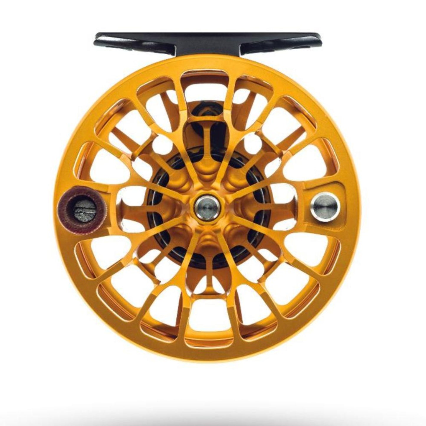 Golden Trout Animas 4/5 fly reel showing unique ported design and golden trout-inspired finish