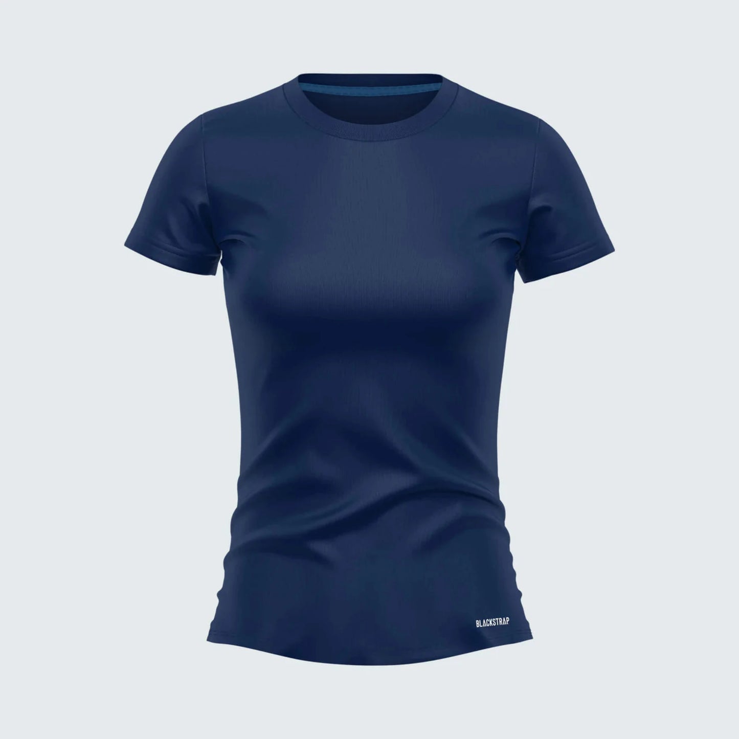 Navy blue t-shirt on a light gray background