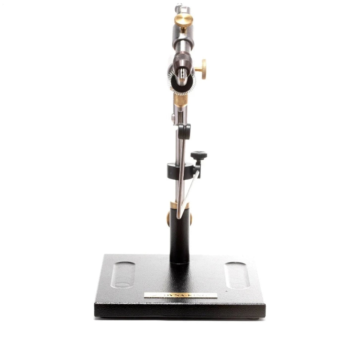 The Ultimate Indexer Vise allows for precise rotation in 8 positions, allowing for partial curing of the epoxy body. By pausing at different positions, the epoxy can jell effectively. The indexing feature can be easily adjusted using the indexing knob and friction screw for the perfect tension. These screws work together to provide the ideal feel for the tyer. The indexing knob can also be disengaged for free spinning if desired.