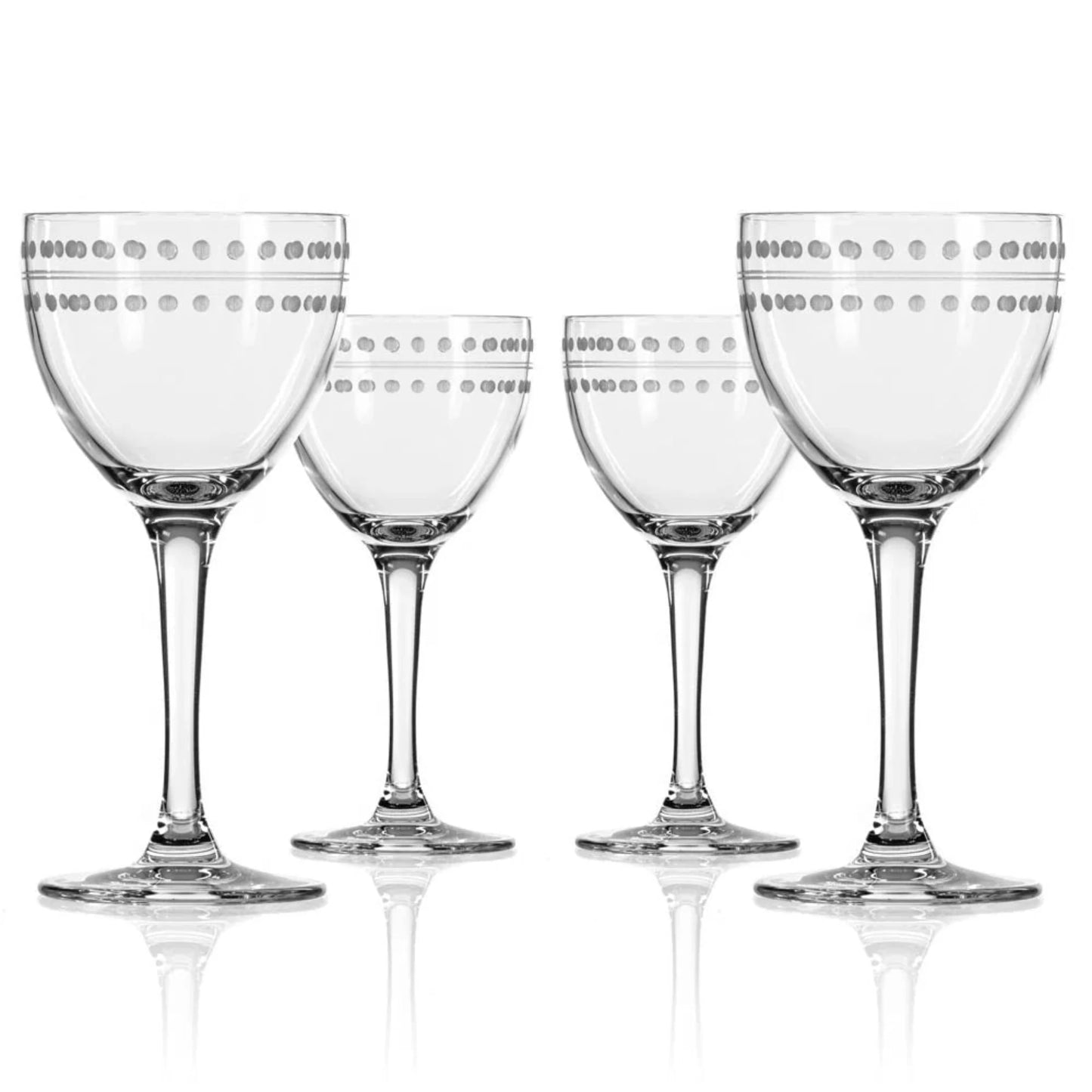 Looking for the perfect glasses to serve up your favorite classic cocktails? Look no further than the Rolf Glass Mid-Century Modern Nic & Nora Cocktail Set! This set includes four 5oz glasses, expertly crafted with the finest materials and featuring unique geometric designs inspired by the iconic mid-century modern era.
These glasses are the perfect size for serving up classic cocktails like a Martini, Manhattan, or Negroni. Their stylish design and stunning patterns make them a standout addition to any ba