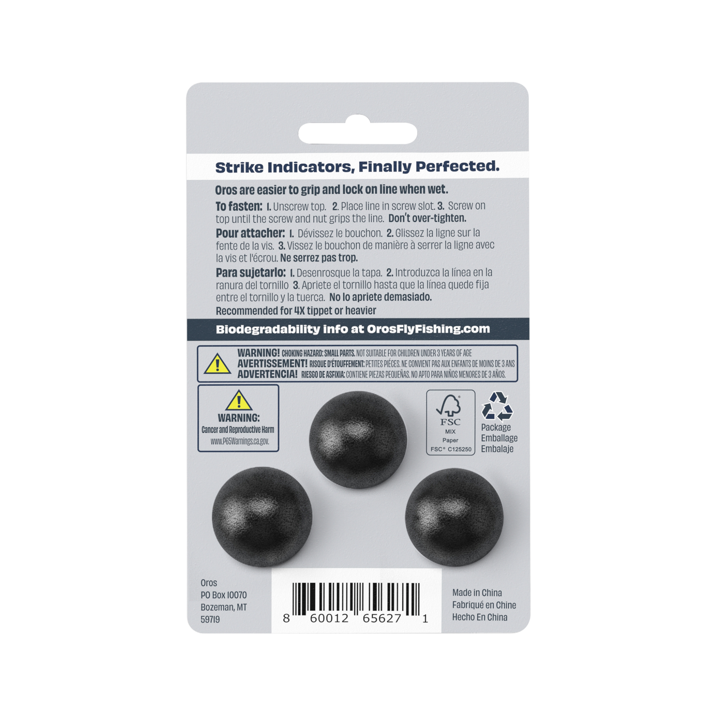 Oros indicators feature patent pending Soft-Lock™ technology. The design encloses fastening hardware inside of two molded soft foam hemispheres. When closed, the hardware holds the line, while the foam hemispheres compress creating friction between the two hemispheres that keeps them from disengaging. 