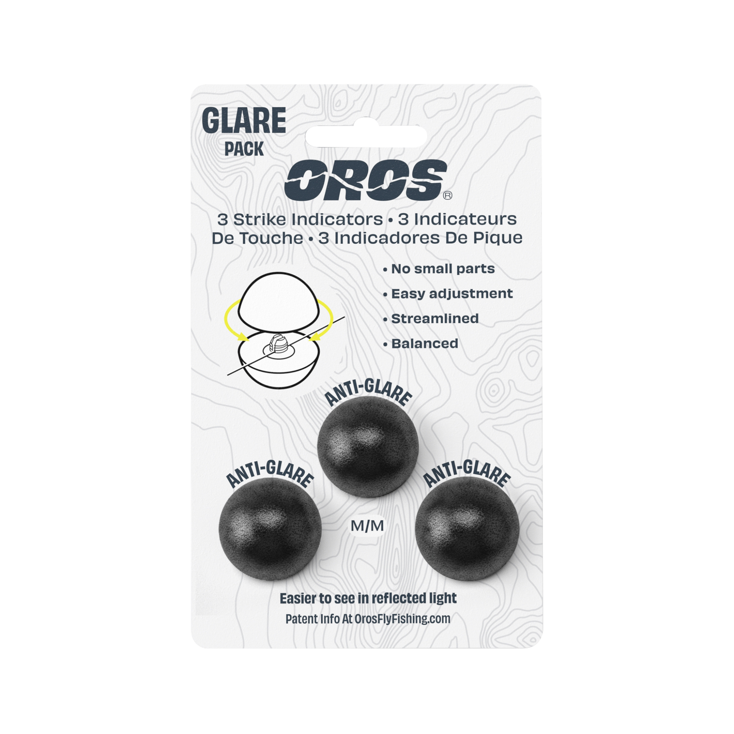 Oros indicators feature patent pending Soft-Lock™ technology. The design encloses fastening hardware inside of two molded soft foam hemispheres. When closed, the hardware holds the line, while the foam hemispheres compress creating friction between the two hemispheres that keeps them from disengaging. 