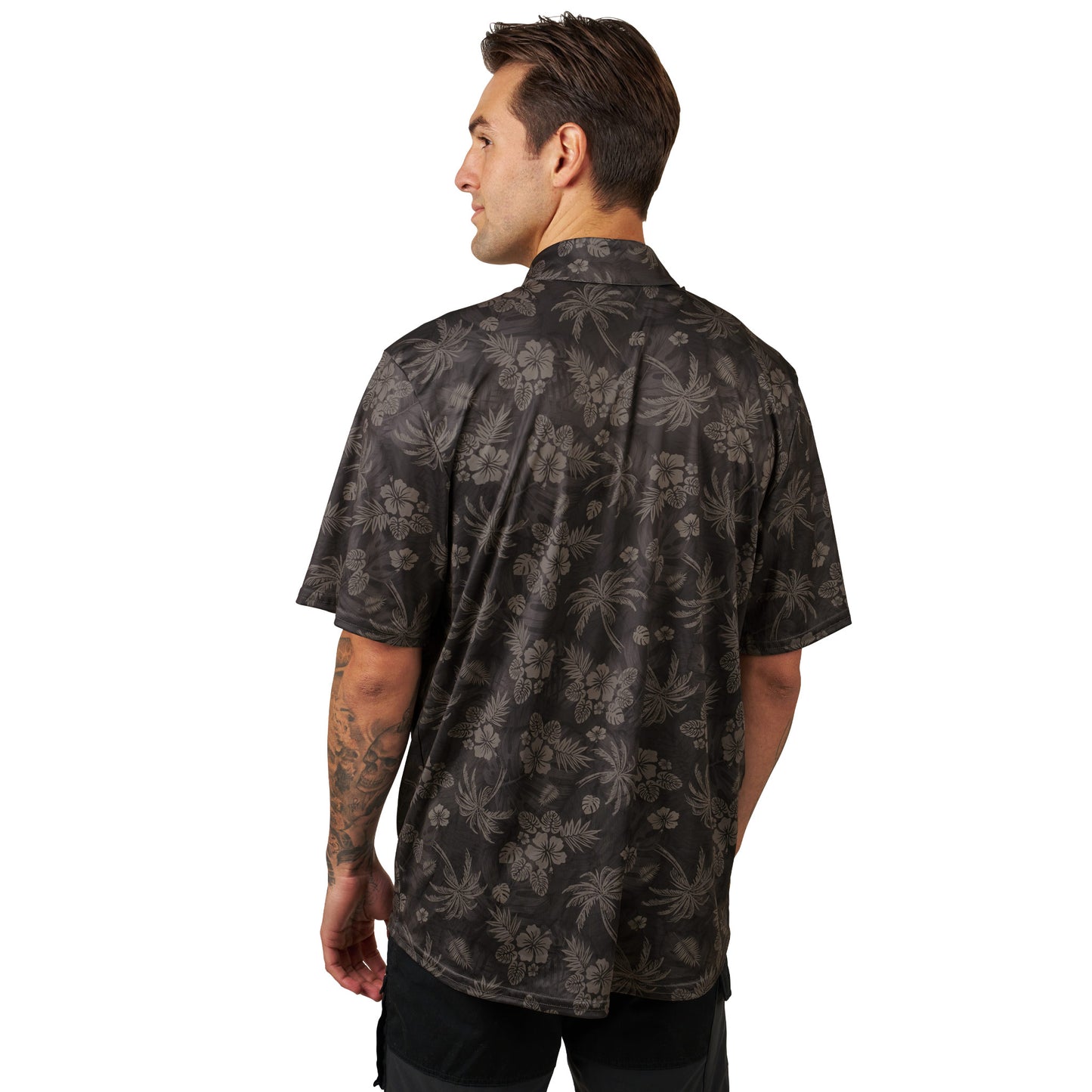 Close-up of Men's Performance Button Up showing SUNsoft 4-way stretch fabric texture and quality