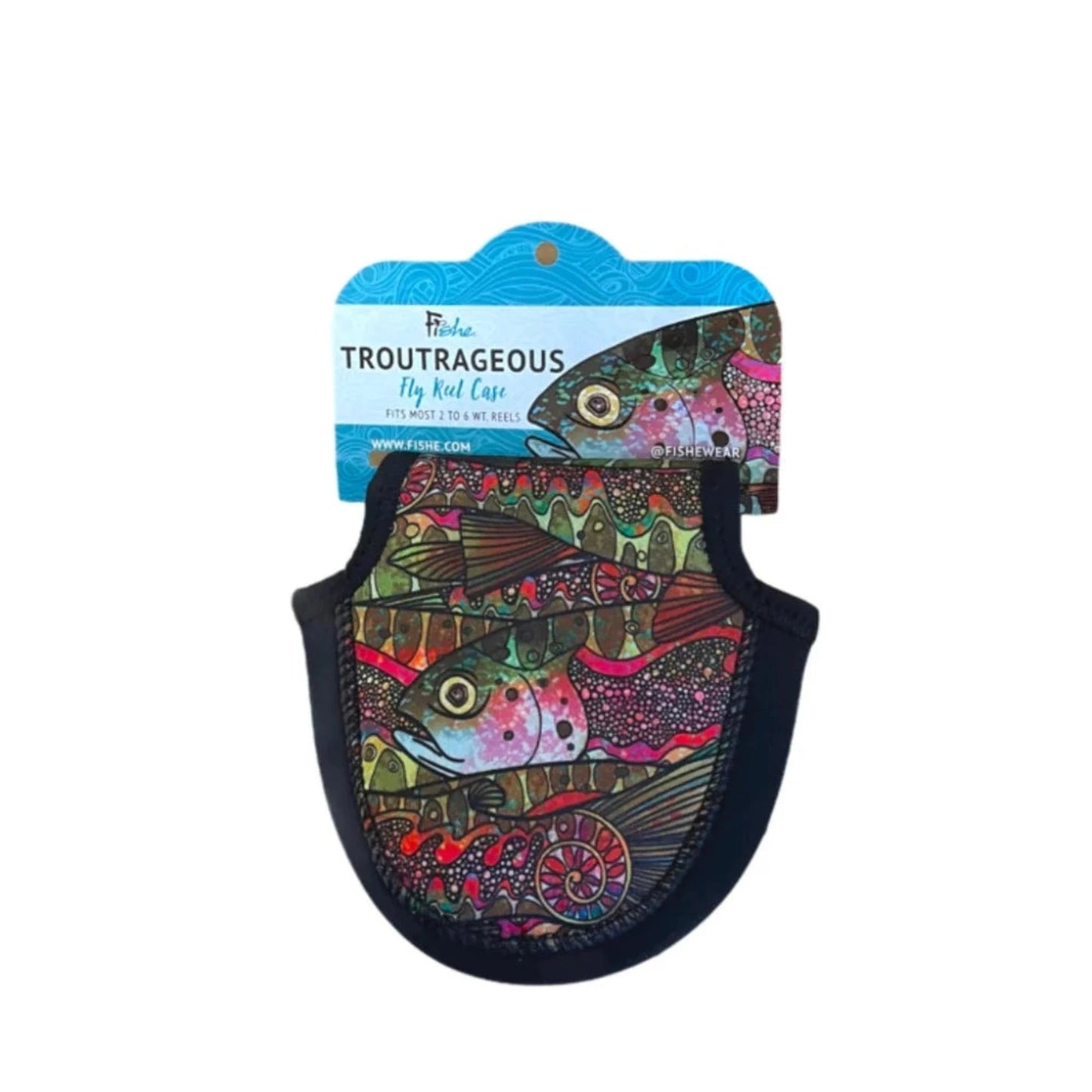 Introducing our Troutrageous Rainbow Small Reel Case - the perfect blend of style and functionality for your fly reel. Crafted with extra thick and protective neoprene, this case features water vents and a large over-rod flap with durable velcro to ensure your reels are safe and secure while fishing. Designed for reels up to 3.75" arbor (typically 2 to 6 weight), this case is a must-have for any serious angler.