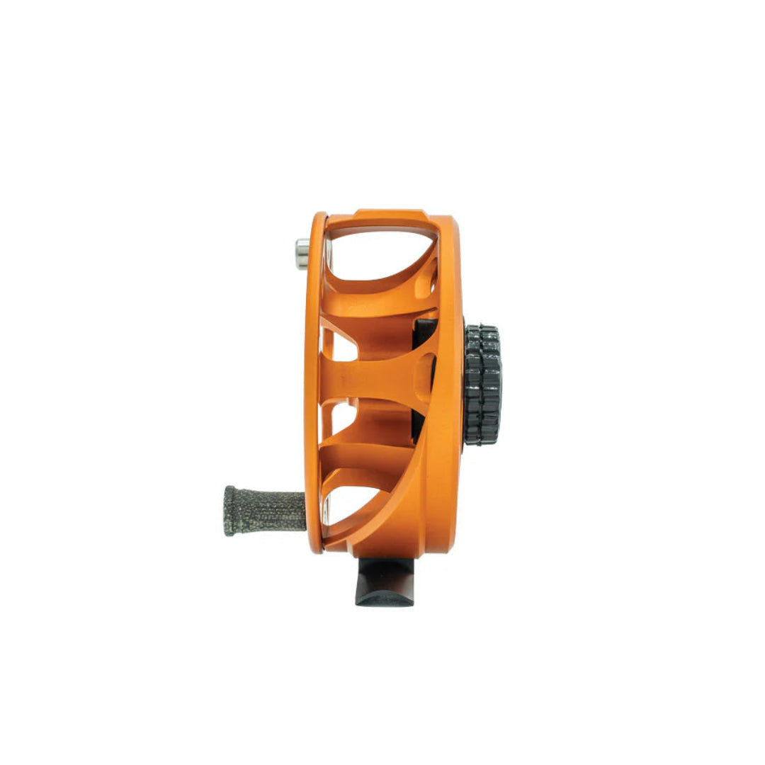 Orange lawn mower head on a white background