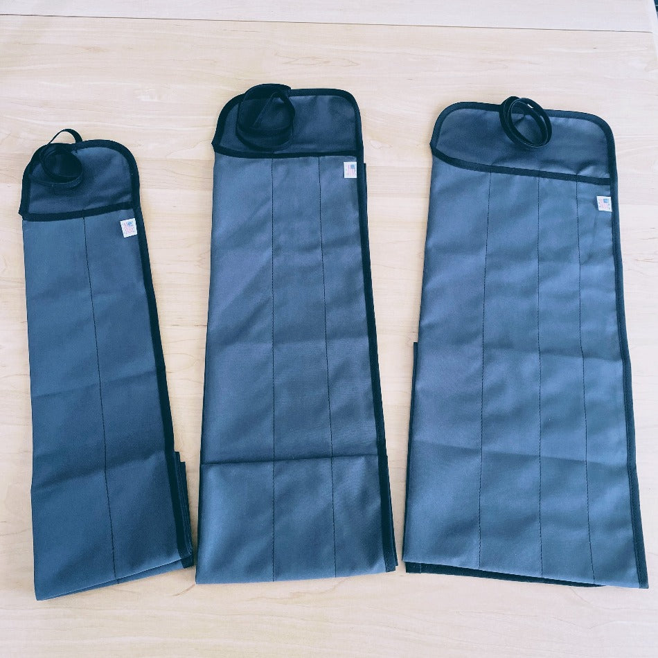 Simple in design, affordable in price, the Clear Creek rod sock helps keep your favorite fly rod or spinning rod from harm.  Ultra-soft microfiber suede keeps nicks and scratches at bay Multiple compartments store each rod section individually Flap and tie closure for added protection Can be used on its own or with a rod tube Available in gray with black trim  Wide range of sizes and styles accommodates all lengths and sections of fly rods 2-, 3-, 4- and 5-piece fly rods