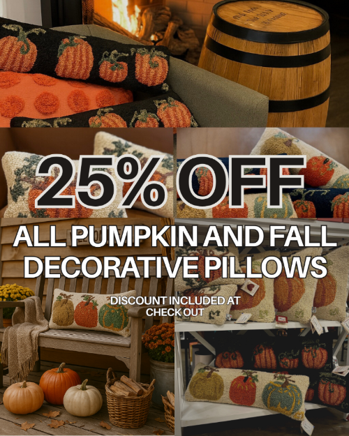 Collage of pumpkin-themed decorative pillows with a discount offer.