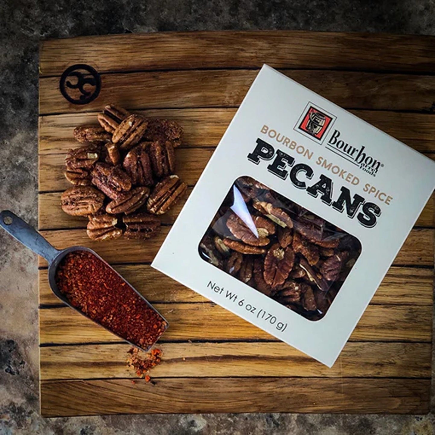 These pecans are sweet and savory with a hint of spice. Perfect for cheese trays, salads and of course as an accompaniment of your favorite bourbon cocktail! Our pecans are seasoned with our Bourbon Smoked Salt, Bourbon Smoked Pepper, Bourbon Smoked Paprika, and a blend we call Bourbon Smoked Chefs Blend. Enjoy!