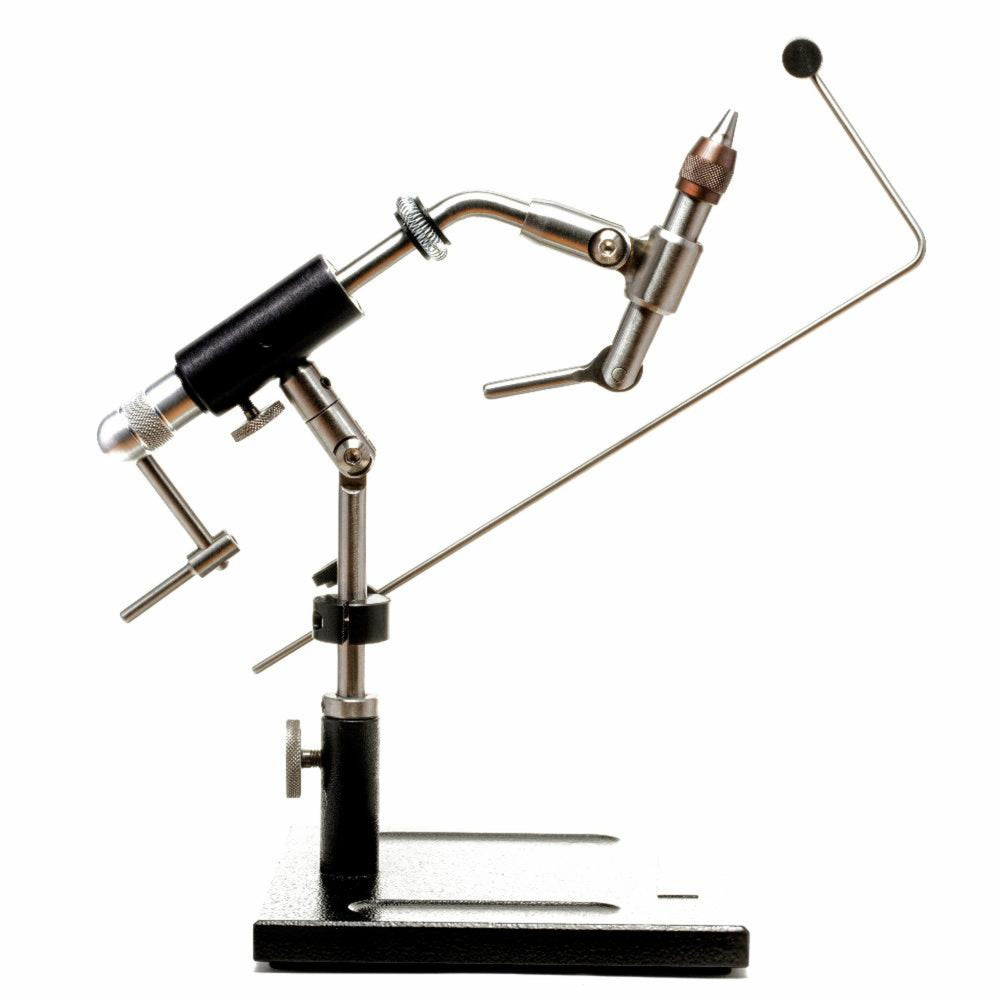 
                  
                    This finely crafted vise offers all of the great features preferred by professional tyers everywhere. With high grade brass knobs, all stainless-steel construction except the jaws made out of hardened tool steel, smooth rotation with precision ball bearings, easy height adjustment, 90° handle for speed crank, convenient material clip, notch lock cam, excellent hook holding capability 32 to 8/0, and bobbin hanger included.
                  
                