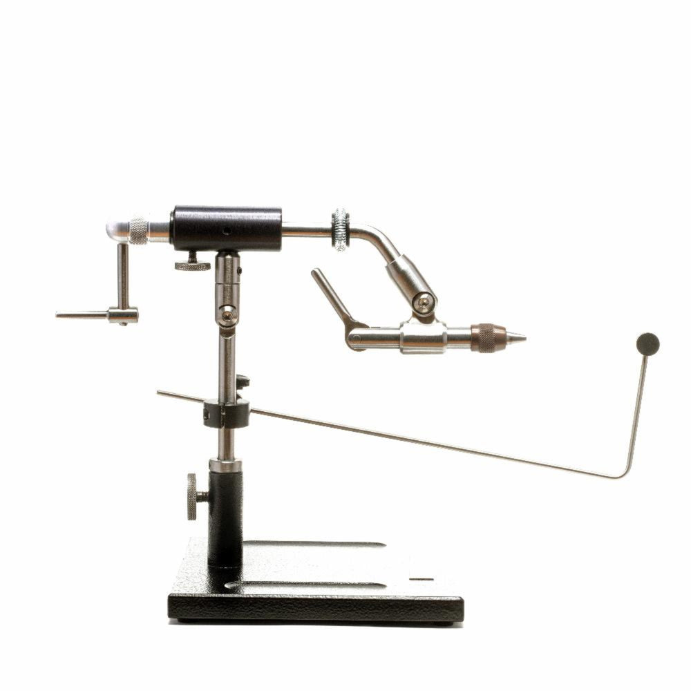
                  
                    This finely crafted vise offers all of the great features preferred by professional tyers everywhere. With high grade brass knobs, all stainless-steel construction except the jaws made out of hardened tool steel, smooth rotation with precision ball bearings, easy height adjustment, 90° handle for speed crank, convenient material clip, notch lock cam, excellent hook holding capability 32 to 8/0, and bobbin hanger included.
                  
                