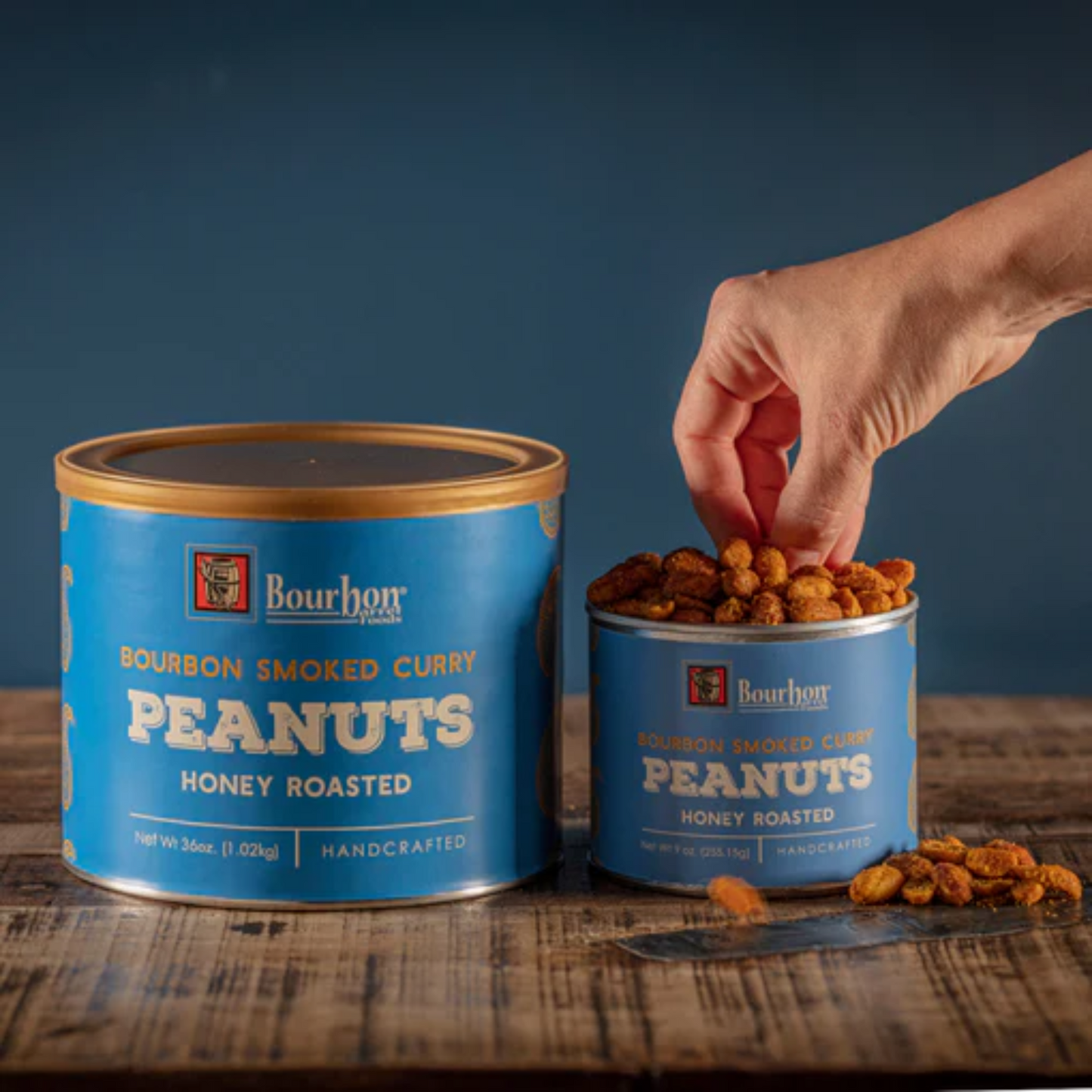 Large Virginia peanuts that have been honey roasted and seasoned with Bourbon Smoked Curry Powder. These peanuts are sweet and savory with the curried spice. Pair this crave-worthy treat with your favorite cocktail.