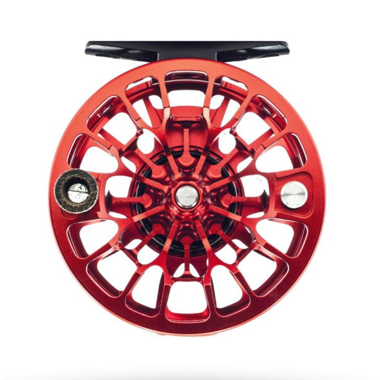 Close-up of TU Brook Animas 4/5 fly reel spool showing cutting-edge manufacturing and visual design details
