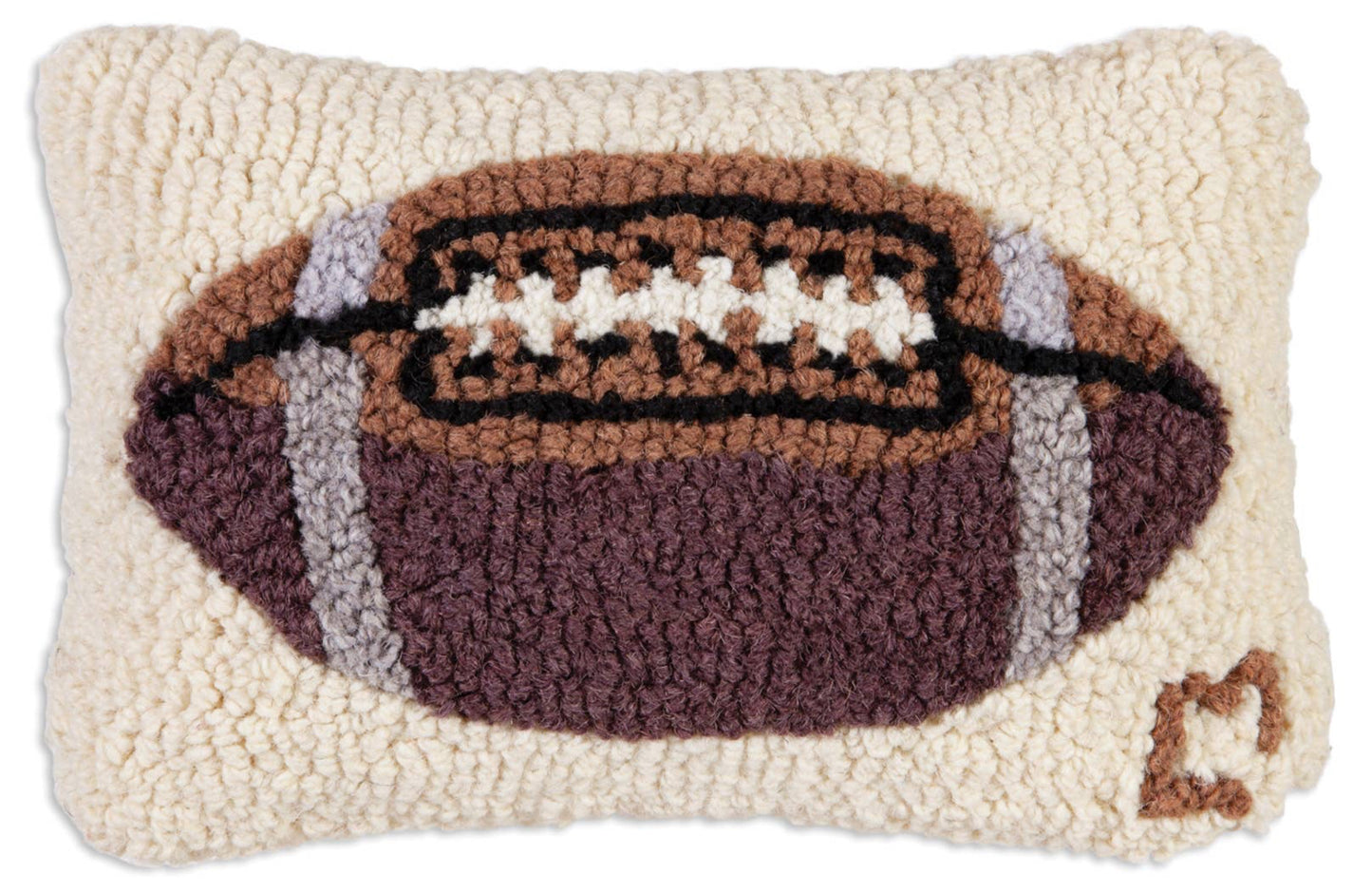 Handhooked Wool Pillow of a Football