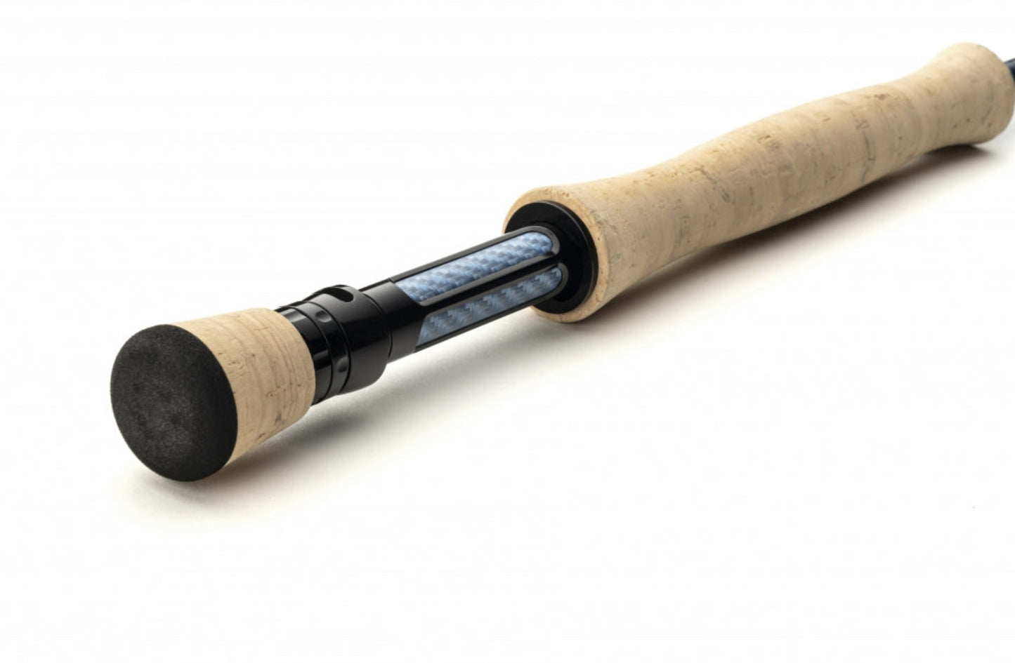 Fishing rod with cork handle on a white background