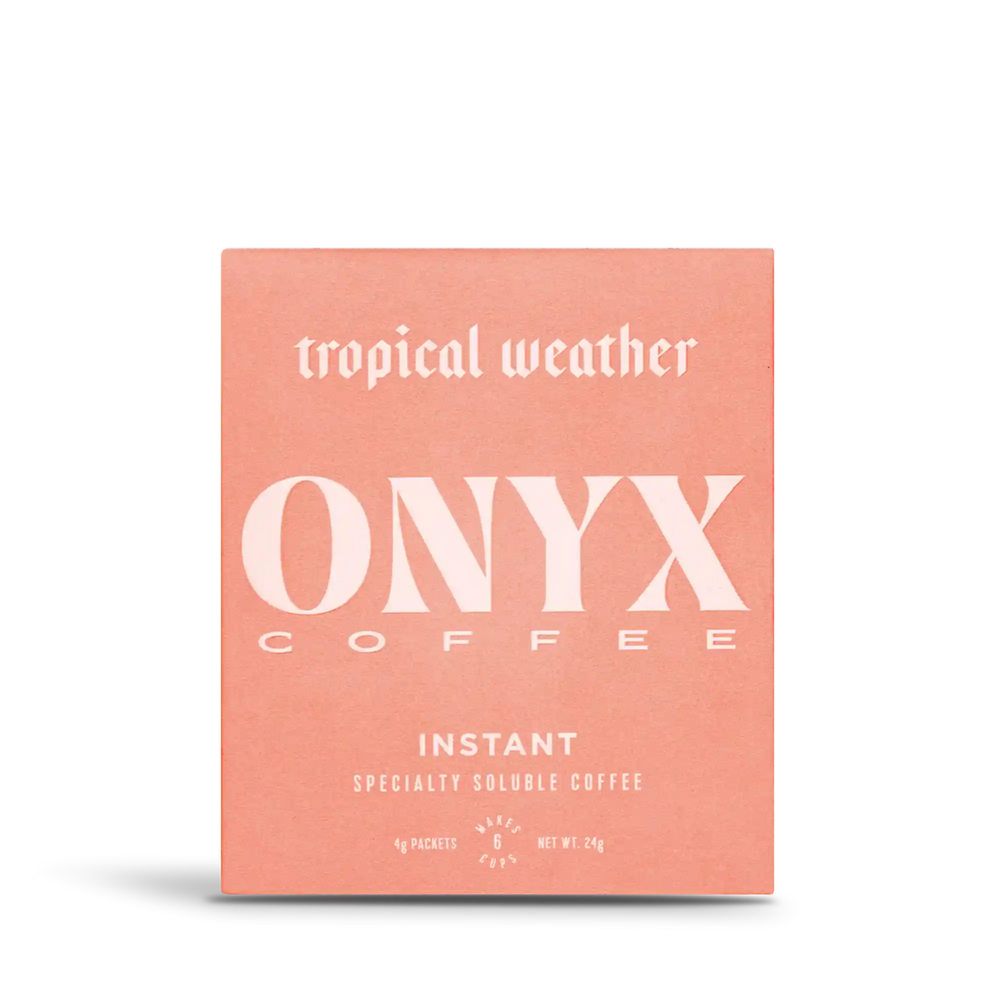 Tropical Weather Instant Coffee captures the vibrant essence of Ethiopian coffee in a convenient soluble form. This process blend combines washed coffee, bringing delicate florals and juicy texture, with a natural processed coffee that enhances fruit notes and fruit-forward sweetness.

This is available in a pack of six pre-portioned bags of soluble coffee, which will readily dissolve into hot water or your preferred milk product.