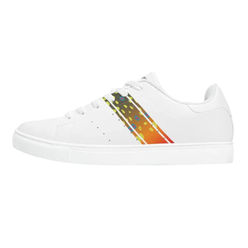 
                  
                    Men’s Brookietown Racer Leather Sneaker Meet the unique Men's Brookietown Racer Leather Sneaker from Catchflo. Perfect for all your adventures, this made-to-order footwear features comfortable padded collars, removable insoles, slip-resistant, non-marking soles, and machine-washable vegan leather. Best of all, it has a conversation-starting fishy design and reduces product and material waste. Get the most unique footwear now!
                  
                