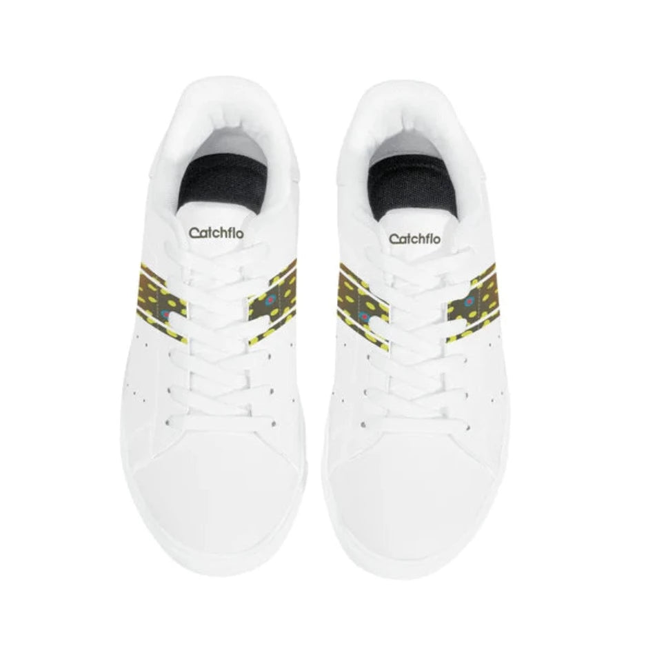 
                  
                    Men’s Brookietown Racer Leather Sneaker Meet the unique Men's Brookietown Racer Leather Sneaker from Catchflo. Perfect for all your adventures, this made-to-order footwear features comfortable padded collars, removable insoles, slip-resistant, non-marking soles, and machine-washable vegan leather. Best of all, it has a conversation-starting fishy design and reduces product and material waste. Get the most unique footwear now!
                  
                