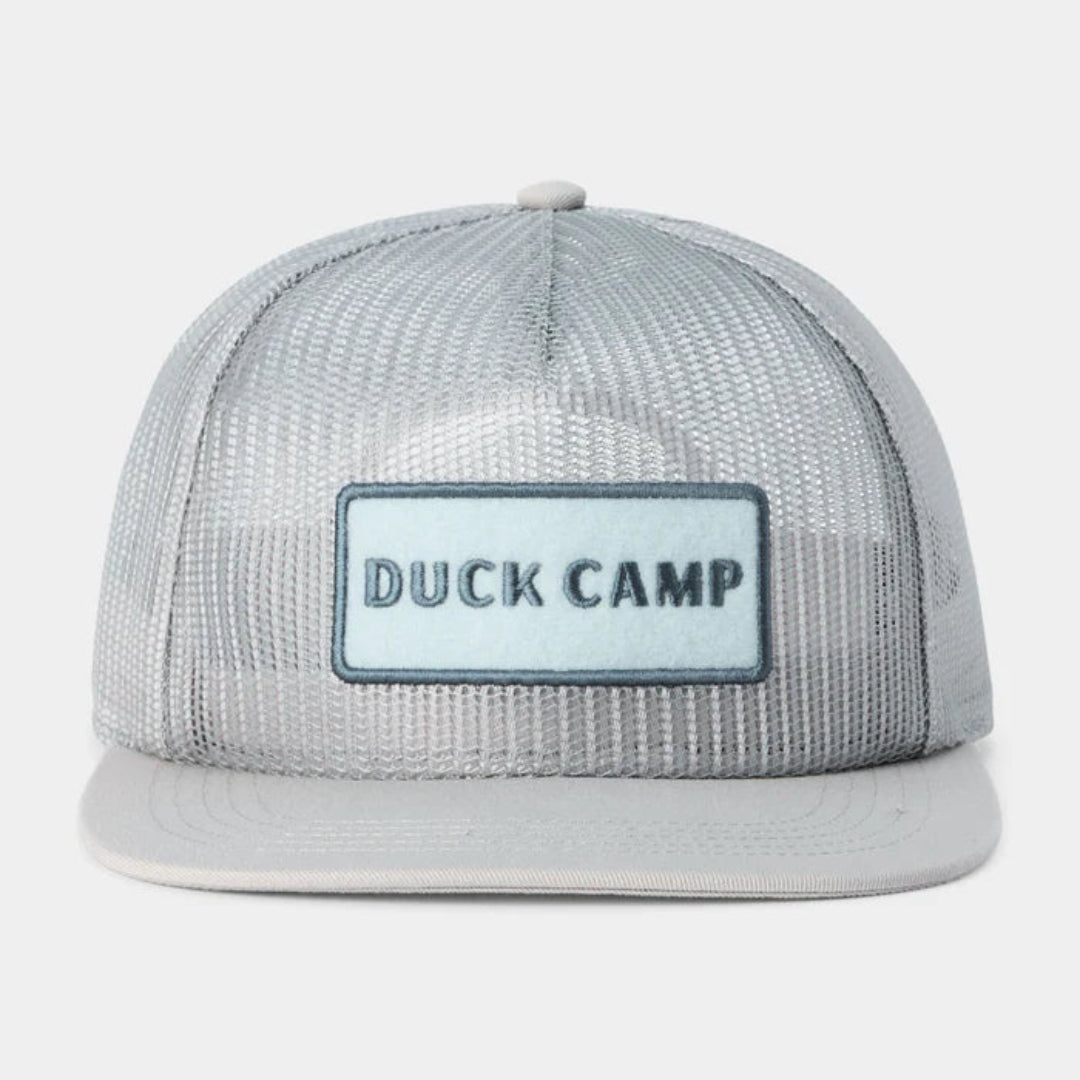 Gray mesh cap with 'Duck Camp' logo on a white background