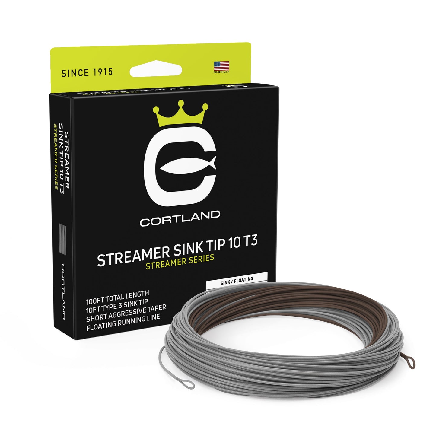 The Streamer Series Streamer Sink Tip 10 T3 is designed for targeting trout in shallow creeks and rivers. Built with an aggressive short taper design that features a 10ft Type 3 sink tip (3-4 inches per second). The over-weighted head loads rods quick and easily casts all streamer patterns.

- 10ft Type 3 Sink tip
- Easily Casts Large Flies
- Floating Running Line&nbsp;

WATER: Freshwater
LINE:&nbsp;Floating / Sinking
TAPER:&nbsp;Weight Forward
LENGTH:&nbsp;100ft
CORE:&nbsp;Braided Nylon Multifilament
SPECI