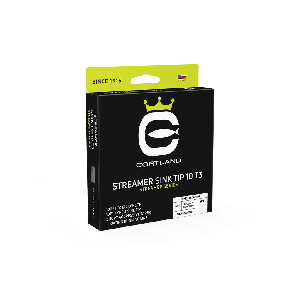 The Streamer Series Streamer Sink Tip 10 T3 is designed for targeting trout in shallow creeks and rivers. Built with an aggressive short taper design that features a 10ft Type 3 sink tip (3-4 inches per second). The over-weighted head loads rods quick and easily casts all streamer patterns.

- 10ft Type 3 Sink tip
- Easily Casts Large Flies
- Floating Running Line&nbsp;

WATER: Freshwater
LINE:&nbsp;Floating / Sinking
TAPER:&nbsp;Weight Forward
LENGTH:&nbsp;100ft
CORE:&nbsp;Braided Nylon Multifilament
SPECI