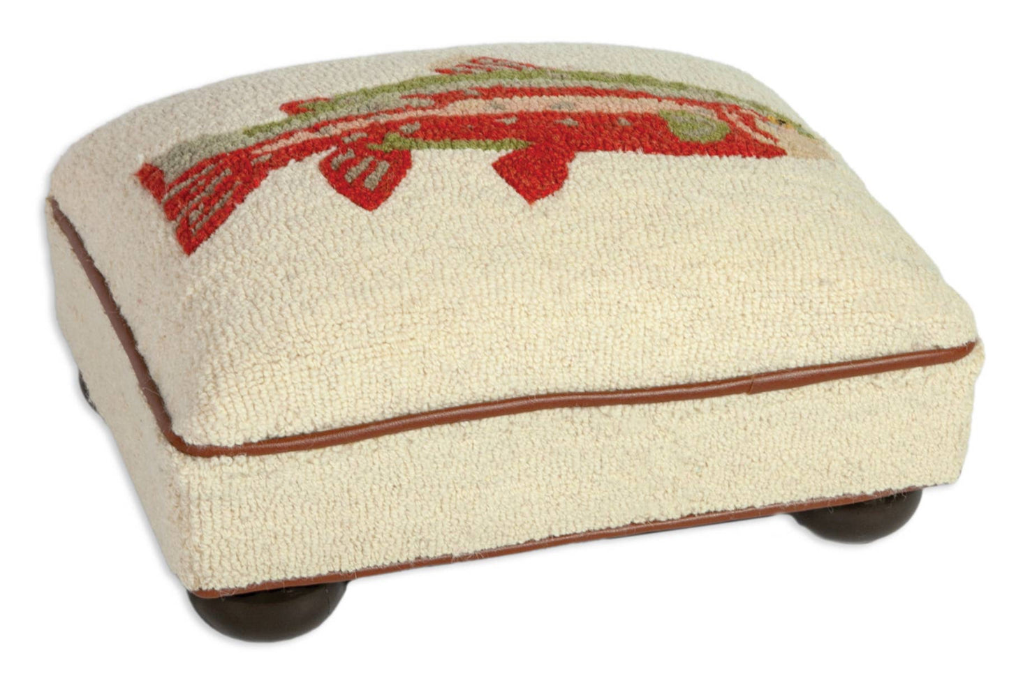 Decorative ottoman with a fish pattern on a white background
