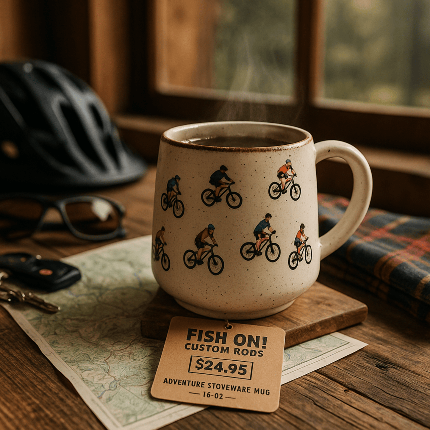 Adventure Stoneware Mug – Mountain Biker Edition (16 oz) - Fish On! Custom Rods