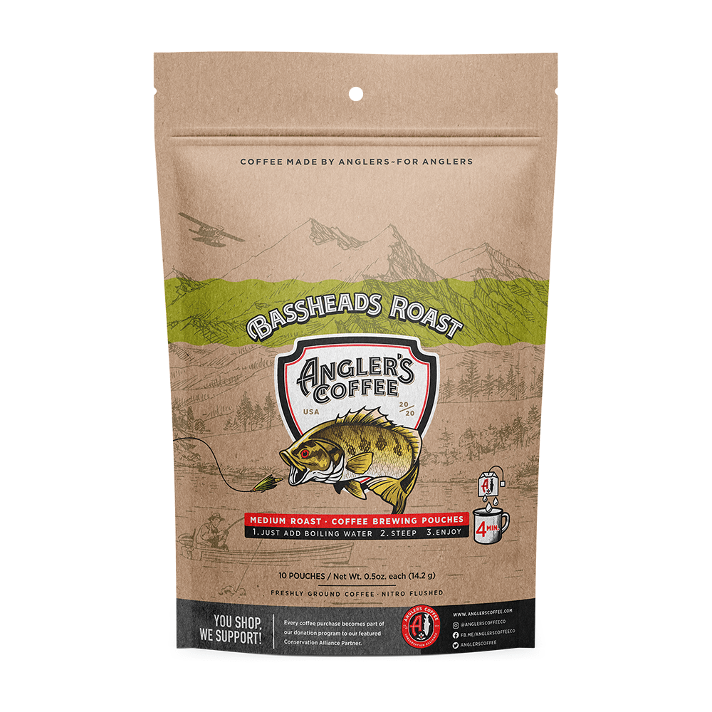 Angler's Coffee - Bassheads Single Serve - Fresh Brew Coffee Pouch - Fish On! Custom Rods