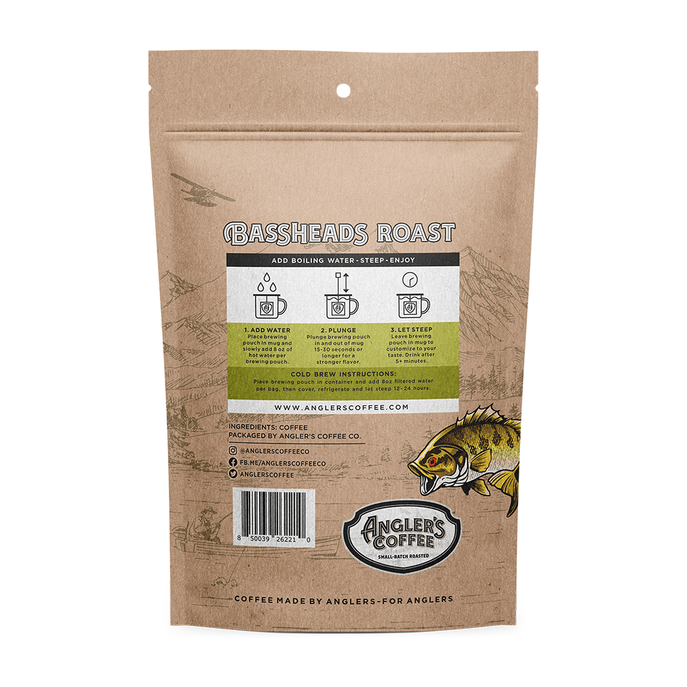 Angler's Coffee - Bassheads Single Serve - Fresh Brew Coffee Pouch - Fish On! Custom Rods