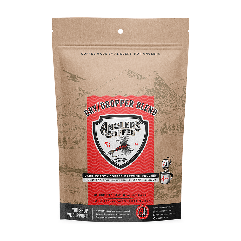 Angler's Coffee - Dry Dropper Single Serve - Fresh Brew Coffee Pouch - Fish On! Custom Rods