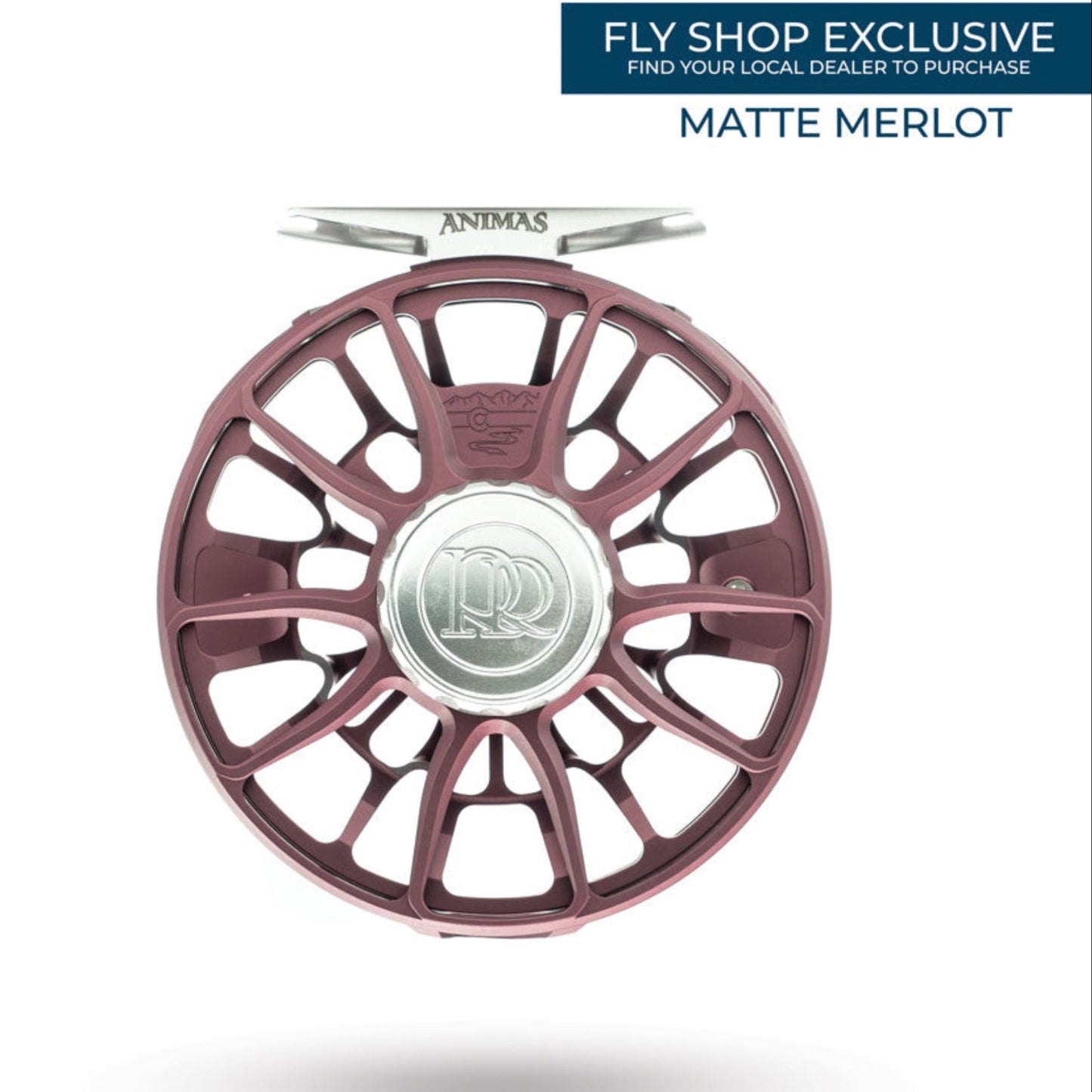 Fly reel with 'Anima' branding on a white background