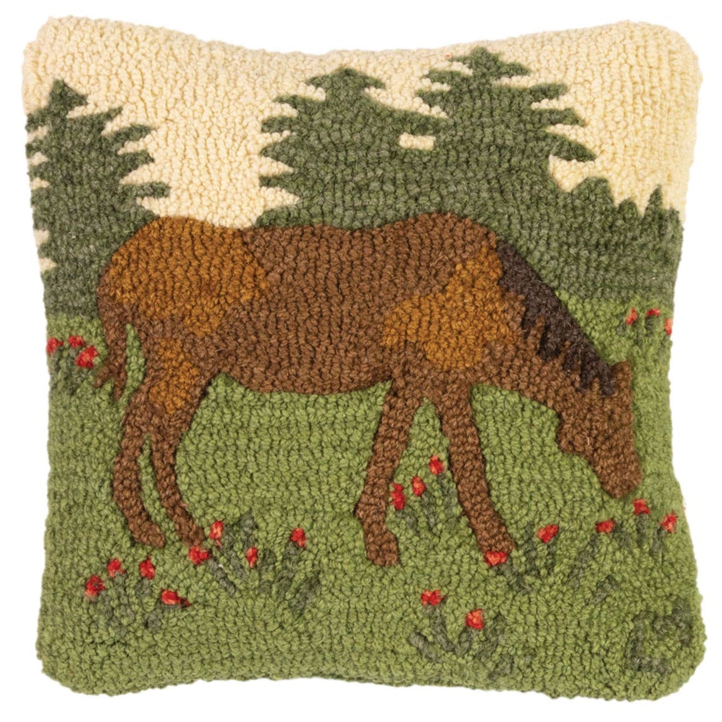 Bay Horse 14x14 Hand - Hooked Wool Pillow - Fish On! Custom Rods