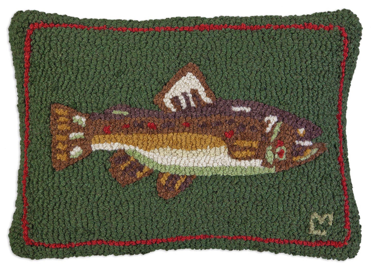 Brown Trout Hand Hooked Wool Pillow - 14" x 20" - Fish On! Custom Rods