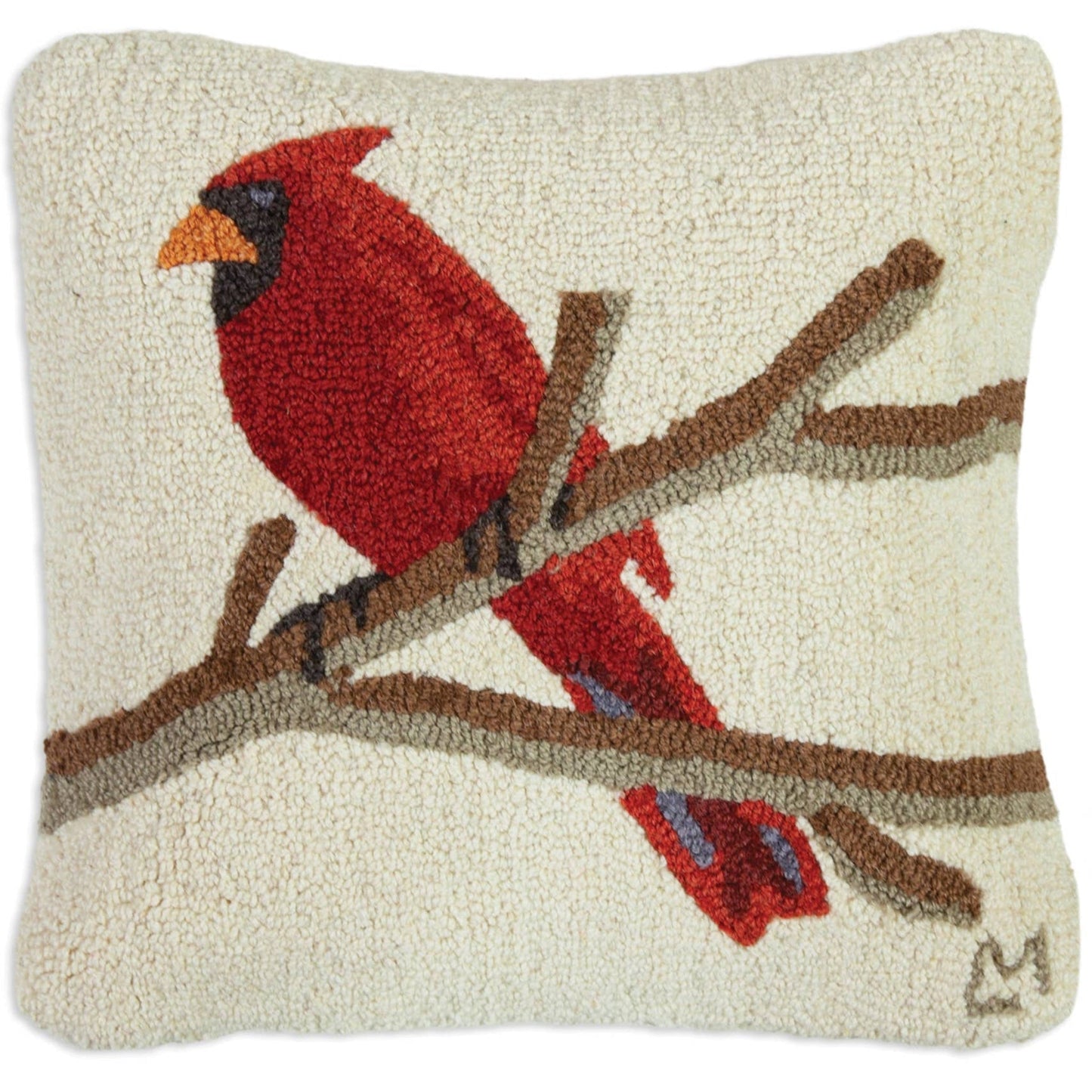 Cardinal Decorative Wool Hand Hooked 18" x 18" Pillow - Fish On! Custom Rods