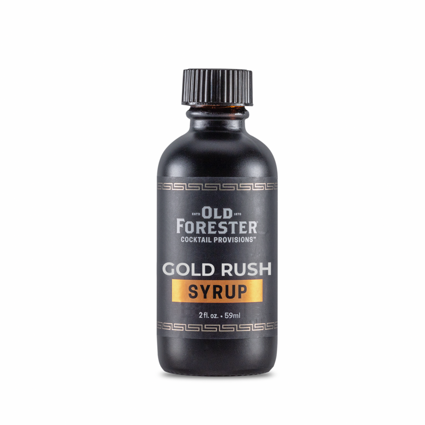 Old Forester Gold Rush Syrup bottle on a white background