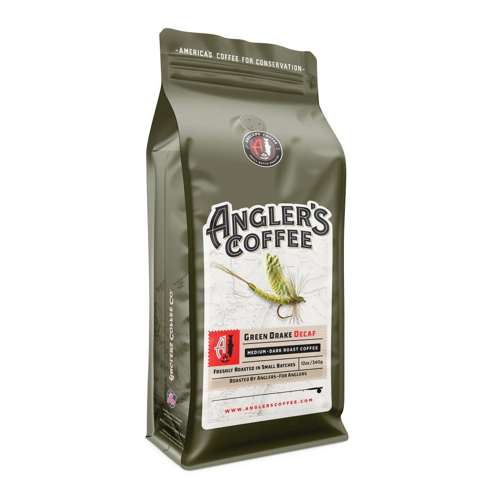 Green Drake Decaf Coffee - Premium Medium Dark Roast for Anglers - Fish On! Custom Rods