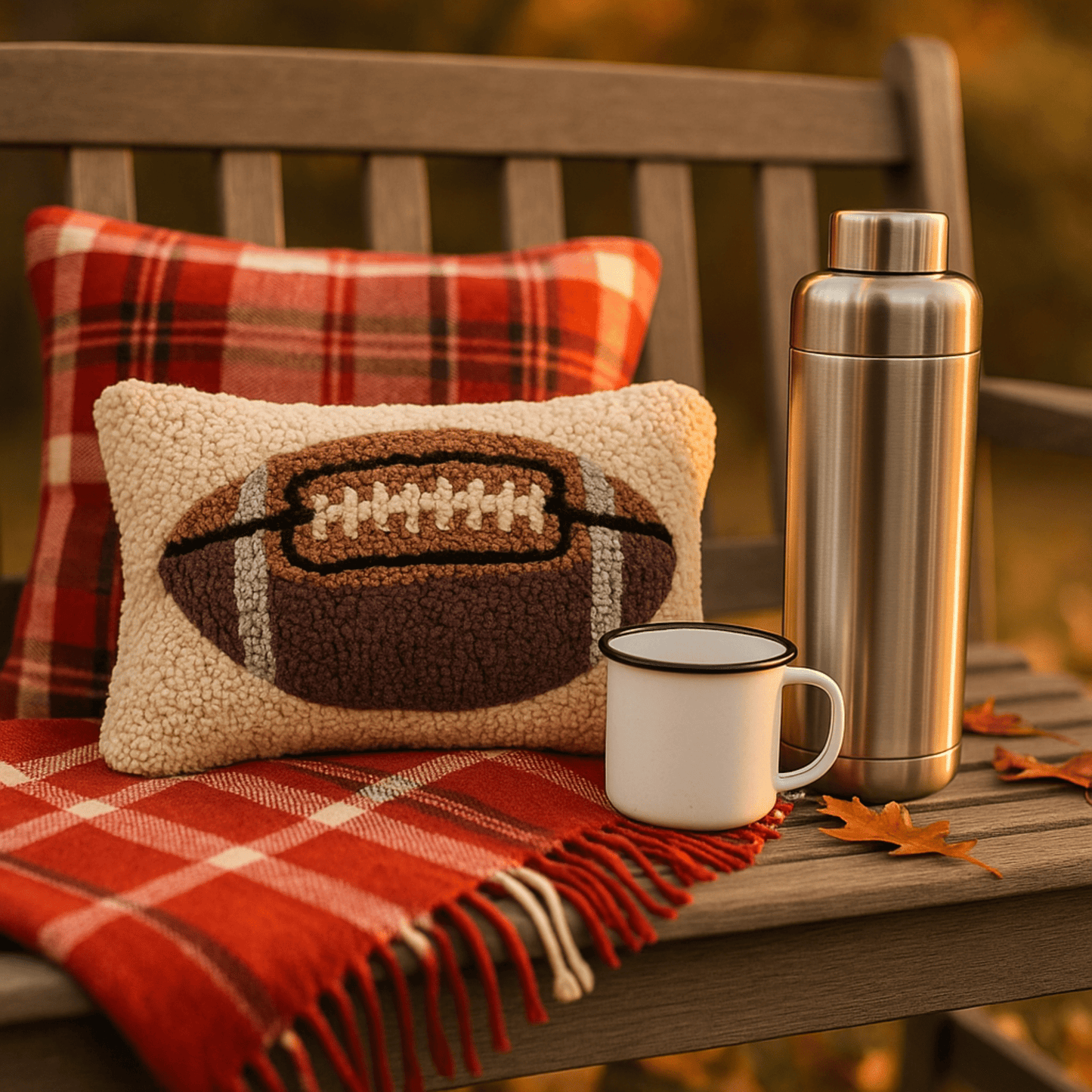 Hand - Hooked Wool Football Pillow - 8" x 12" - Fish On! Custom Rods