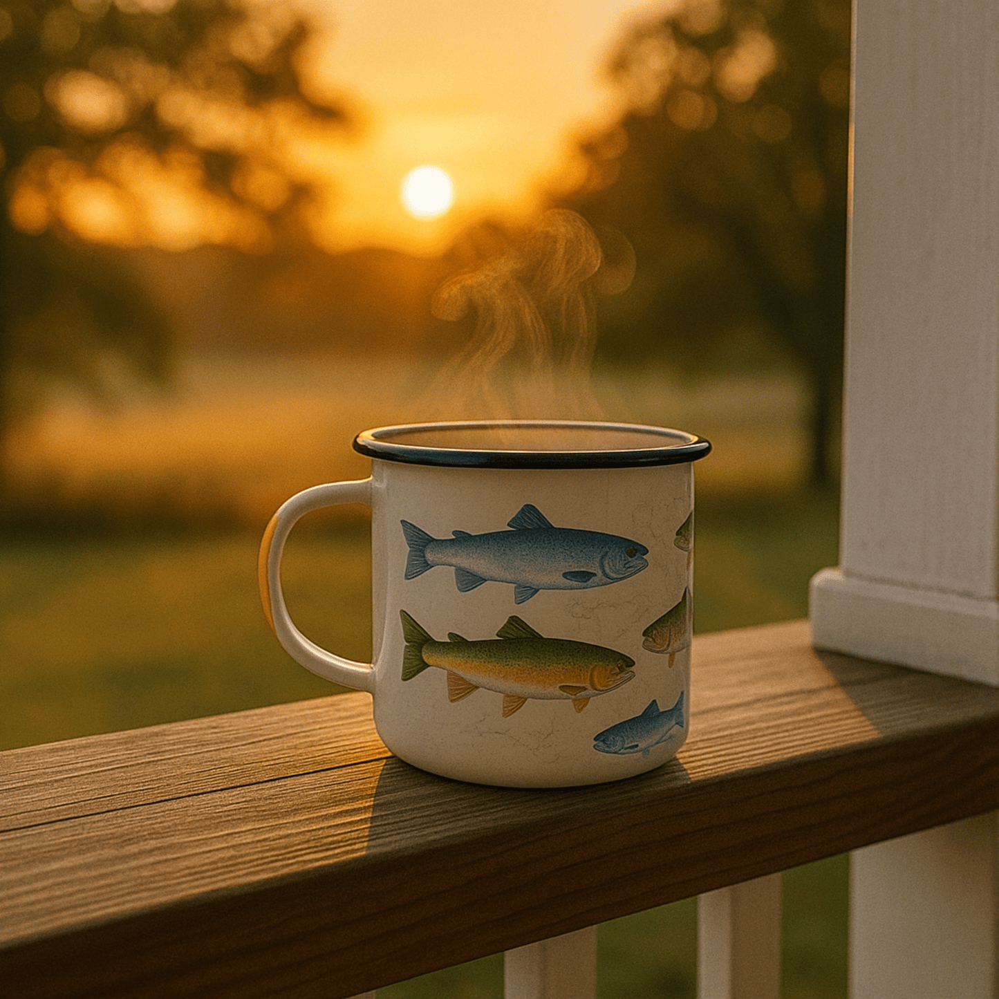 Heritage Trout Enamel Camp Mug - Fish On! Custom Rods