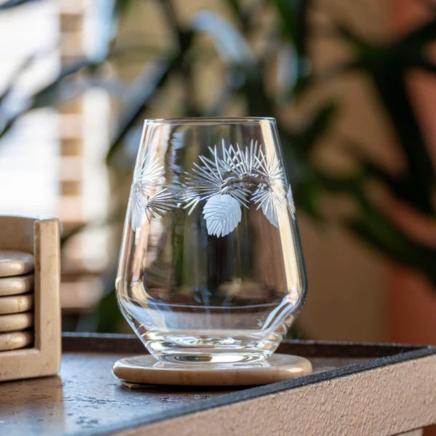 Icy Pine Stemless Wine Tumbler Glass - Fish On! Custom Rods