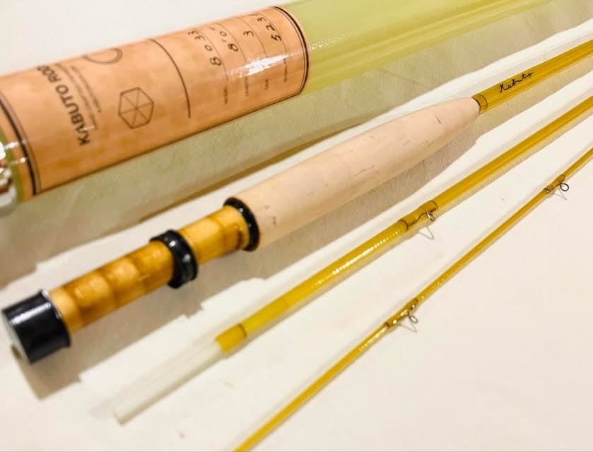 Kabuto 8' 0" 3wt 3pc Dark Yellow / Lightly Flamed Bamboo - Fish On! Custom Rods