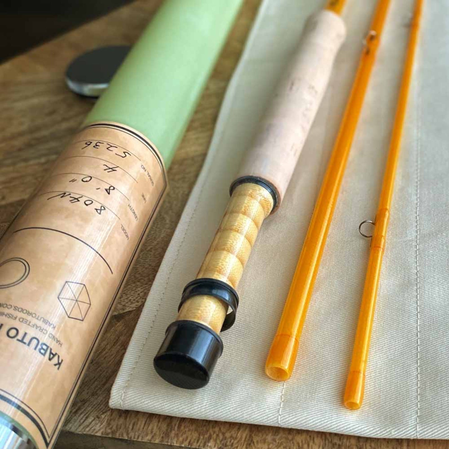 Kabuto 8' 0" 4wt 3pc Yellow Fly Rod - Bamboo Reel Seat - Fish On! Custom Rods