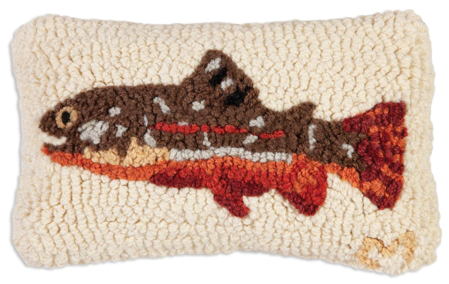 Maple Trout Hand - Hooked Wool Decorative Pillow 8x12 - Vermont Artisan Design - Fish On! Custom Rods