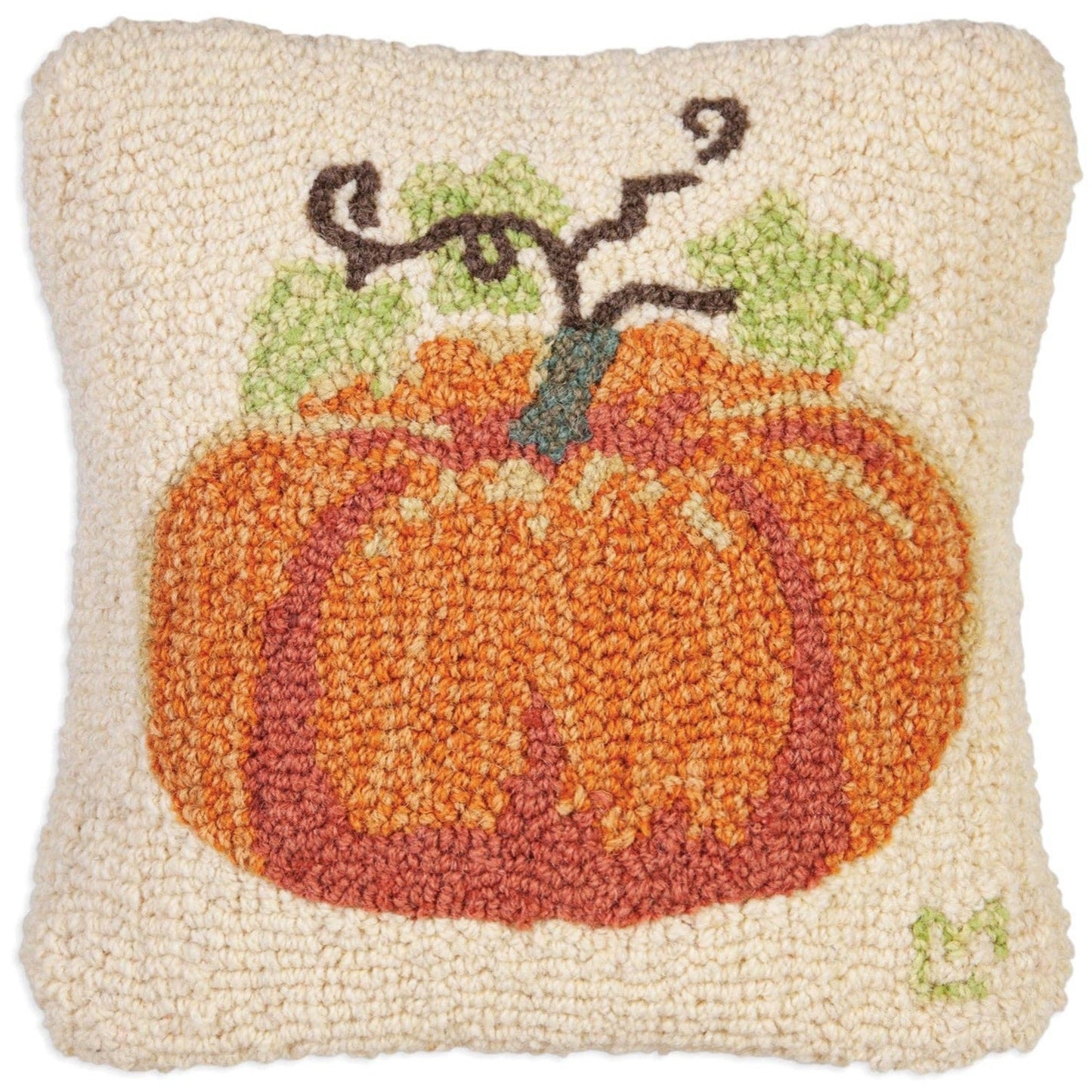 Perfect Pumpkin - 14" x 14" Hand - Hooked Wool Pillow - Fish On! Custom Rods