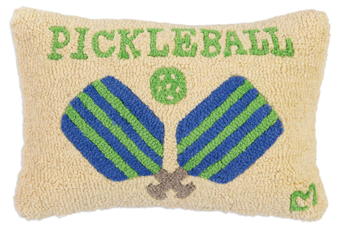 Pickle Ball Hand - Hooked Wool 12"x 18" Pillow - Fish On! Custom Rods
