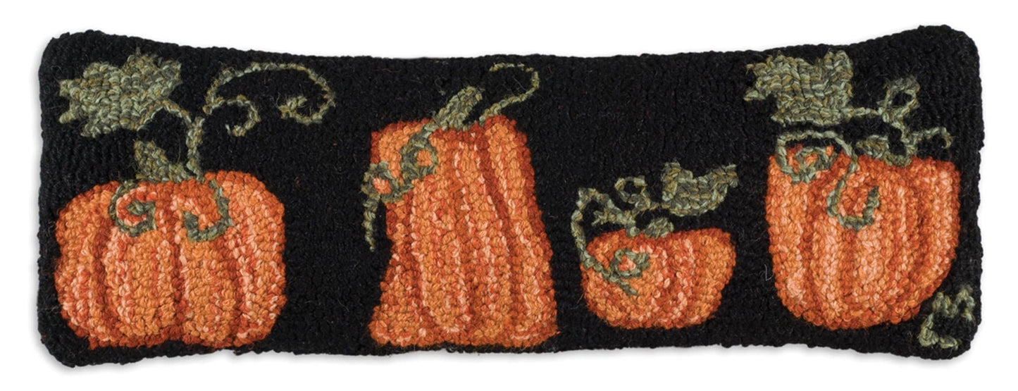 Pumpkin Patch Hand - Hooked Wool Pillow 8x24 - Fall Halloween Décor - Fish On! Custom Rods