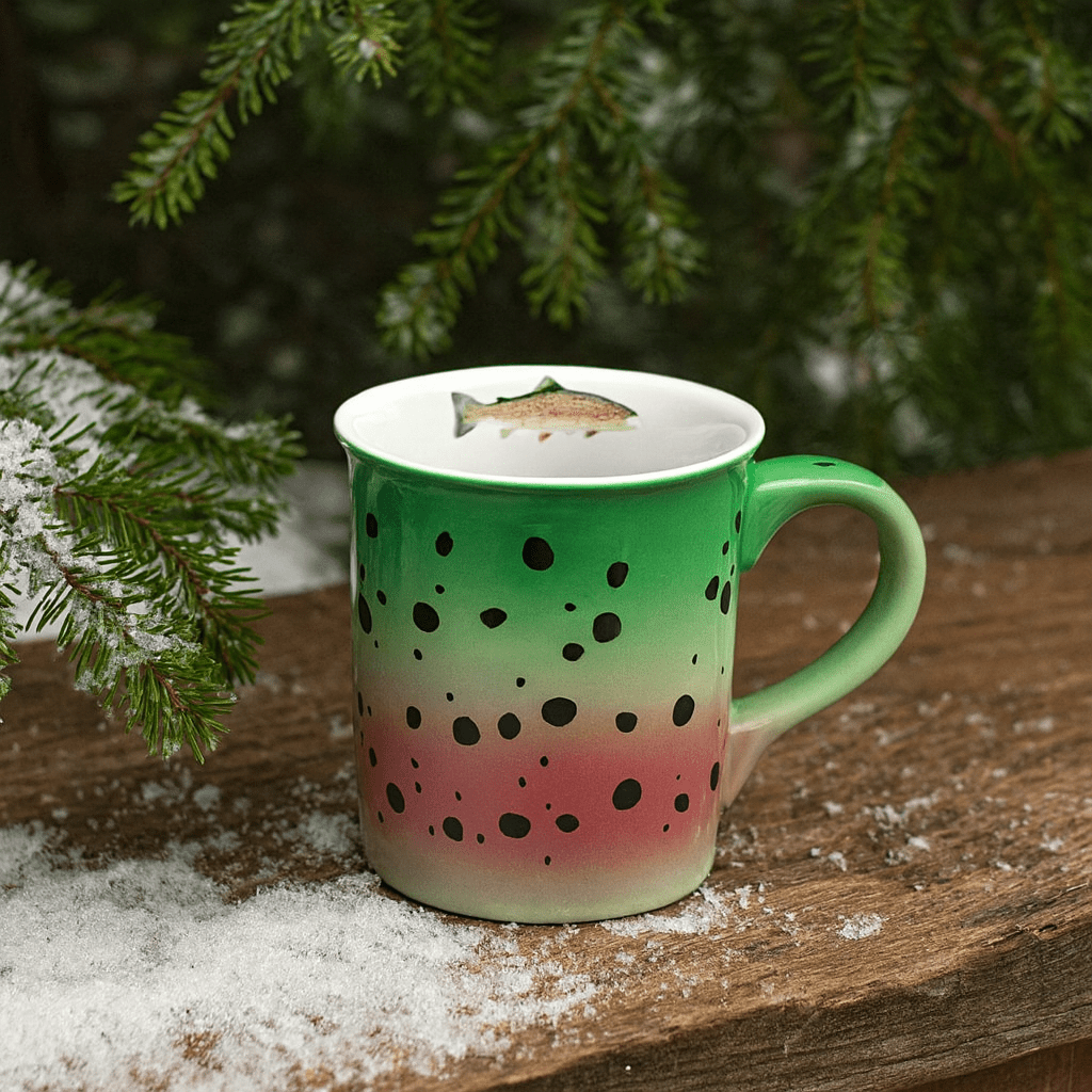 Rainbow Trout Stoneware Mug - Hand Painted - 20oz - Fish On! Custom Rods