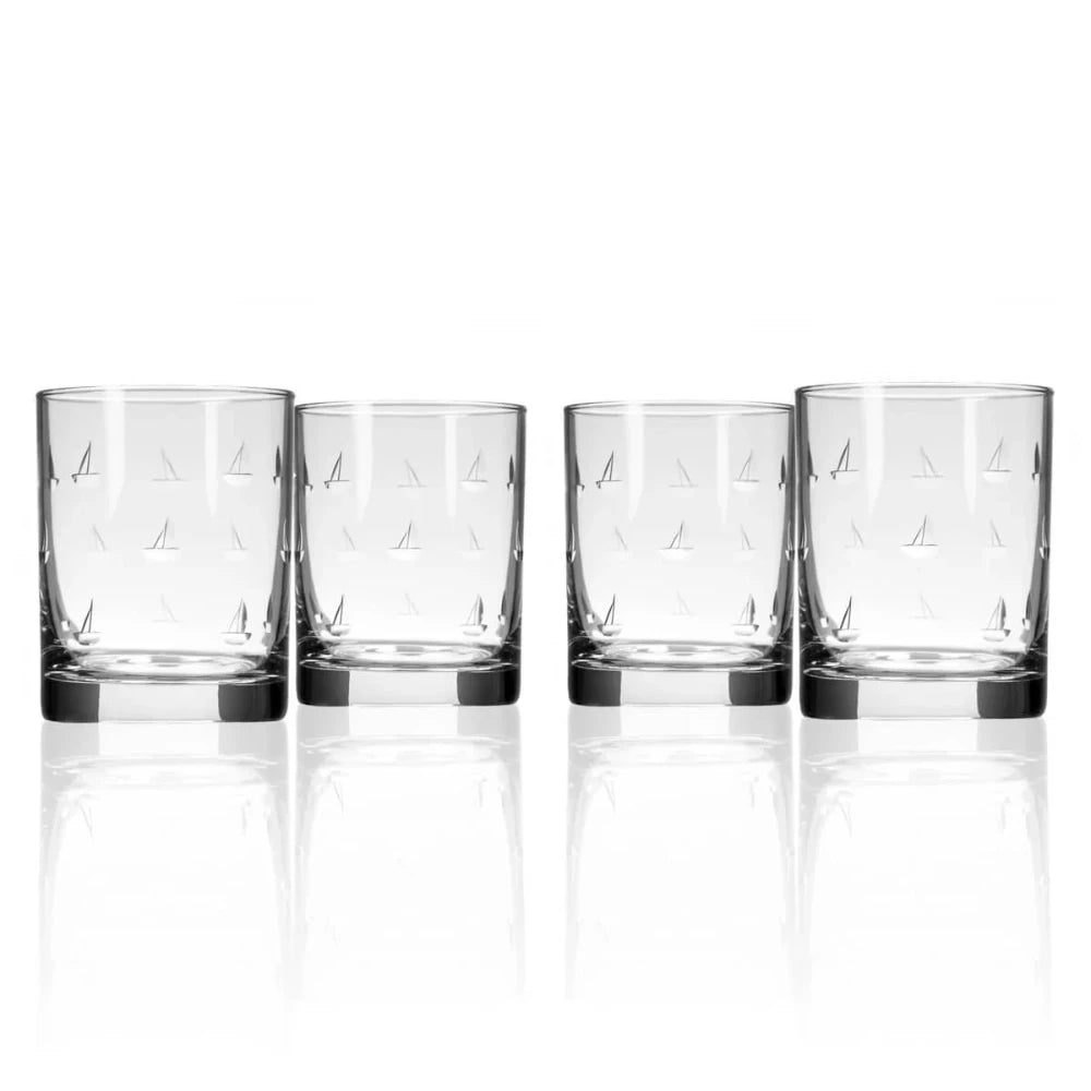 Sailing Double Old - Fashioned Glass - Premium 13oz Bourbon Glassware - Fish On! Custom Rods