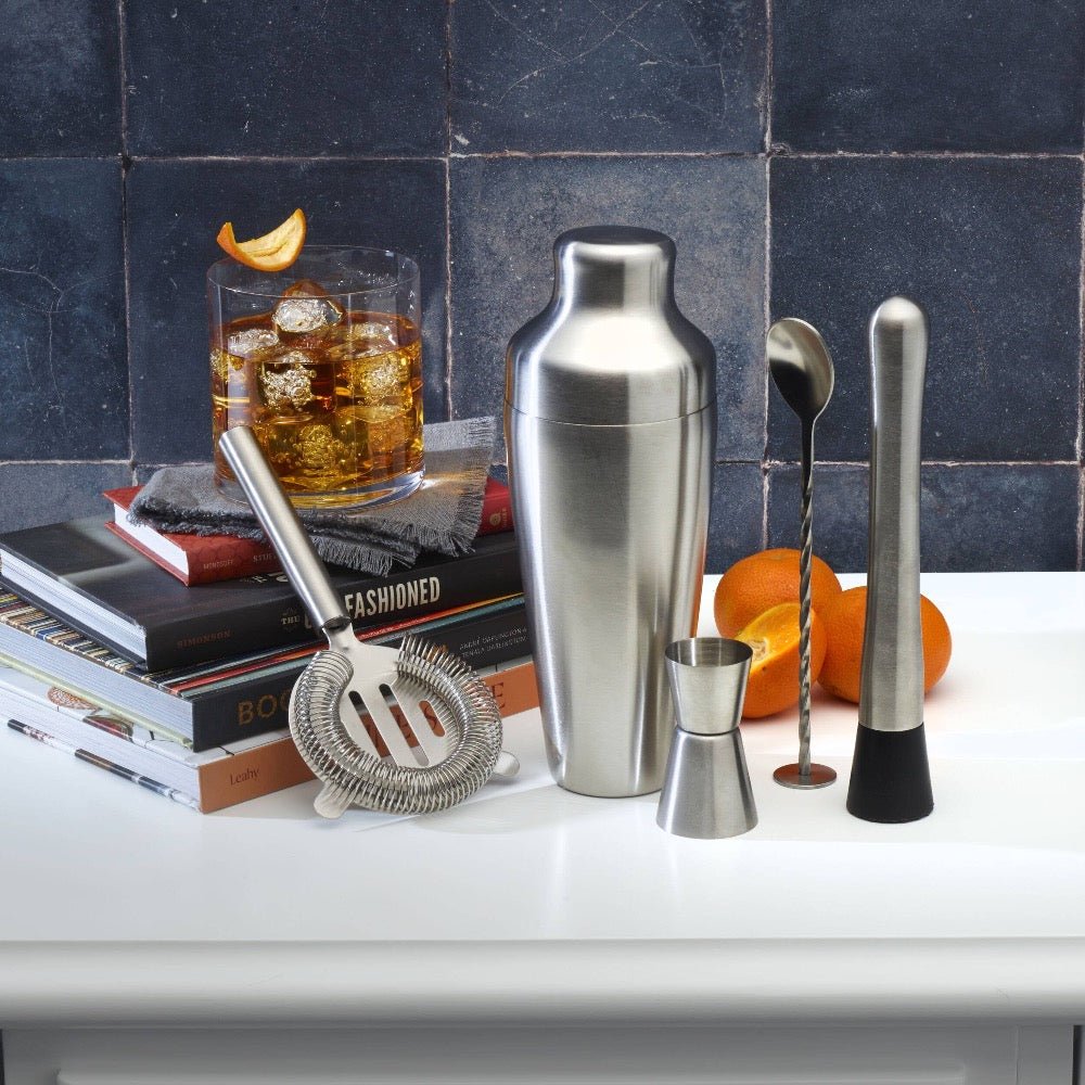 Satin Stainless Steel Bar Tool Set - 5pc for Perfect Cocktails - Fish On! Custom Rods
