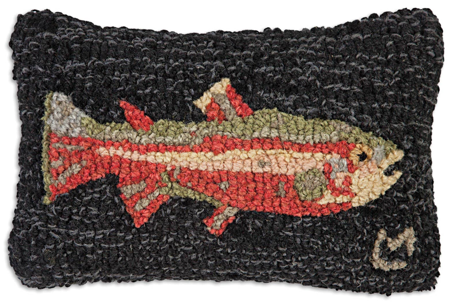 Steelhead Trout Hand - Hooked Wool Pillow 8" x 12" - Fish On! Custom Rods